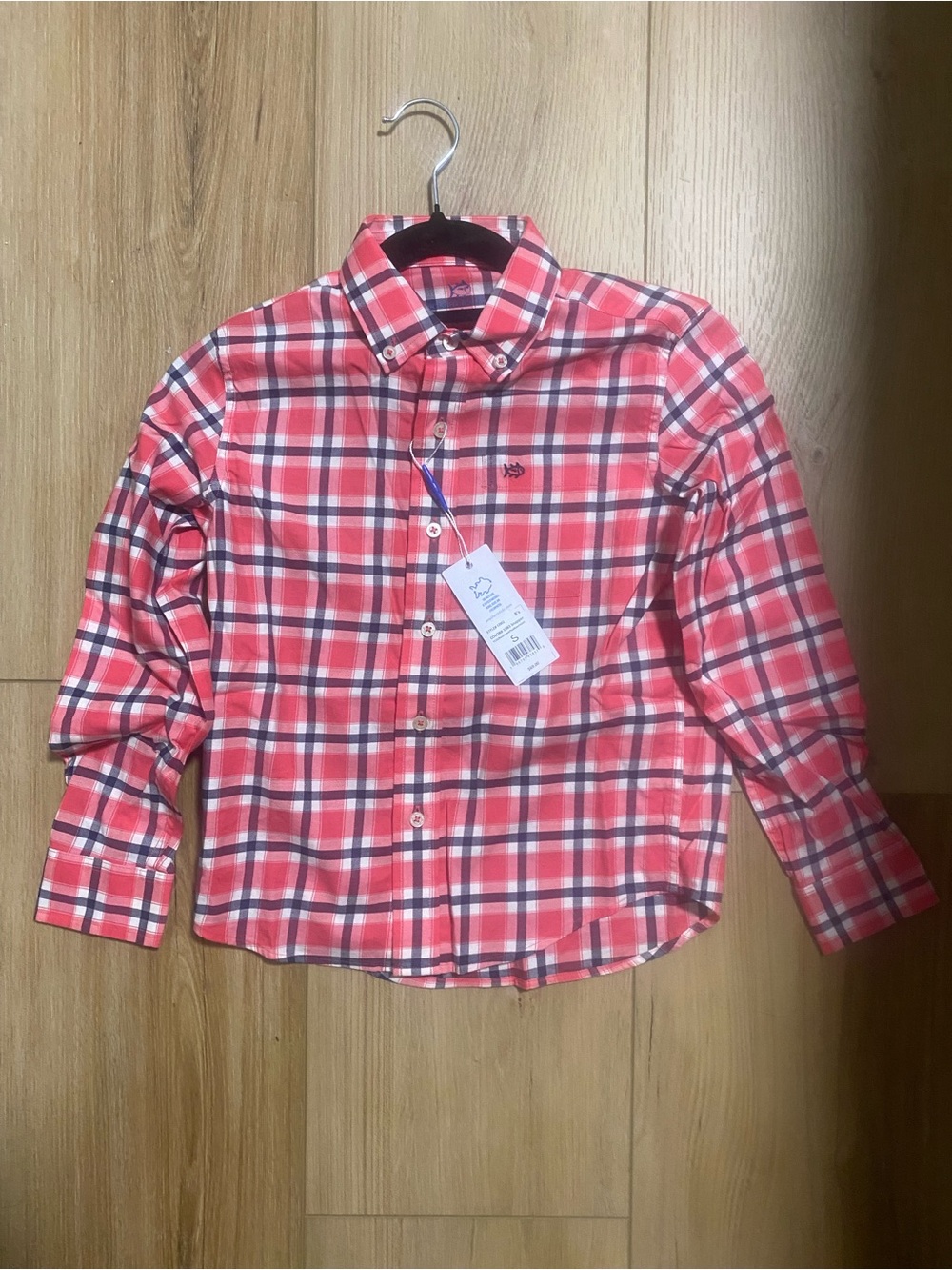 *New* Southern Tide Boys Pink and Navy Plaid Button-Down Shirt